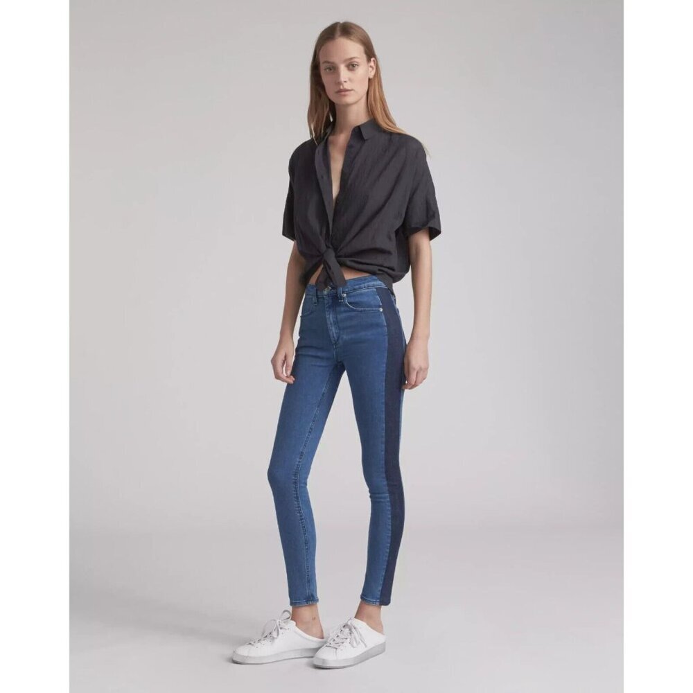 RAG & BONE Mazie Skinny Womens Jeans Double Indigo Stripe High Rise $250 Size 24